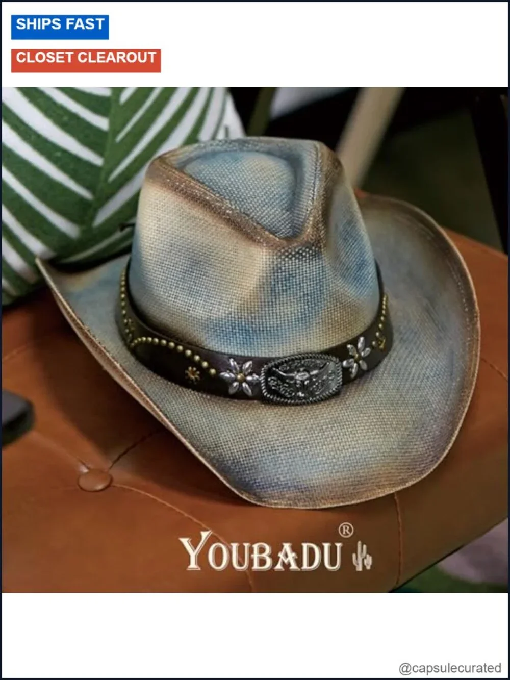 Western Straw Cowboy Hat with Decorative Bands - Unisex Wide Brim